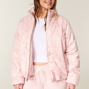 Hollister Light Pink Floral Puffer Jacket
